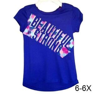 Girls Graphic Tee Sm Blue Soft Stretch Beautiful Strong Graphic T-Shirt Size 6